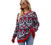 Women's Ugly Christmas Sweaters, Snowflake Reindeer Long Sleeve Knit Xmas Sweater