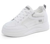 Zapatos blancos que aumentan la altura de las mujeres zapatos deportivos casuales de primavera y verano