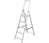 Escalera de Tijera Plegable, Marca Española. Escalera de Aluminio, 5 peldaños, con Gancho de Pared, Multiusos, Antideslizante, Ligera y Resistente, Escalera Doméstica, Fácil Transporte