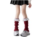 Sweet Red Leg Warmers Women Lolita JK Balletcore Boots Cover Warm Pile Socks Knitted Leg Cover Christmas