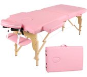 Camilla de Masaje Plegable - 2-Zona Madera Camilla Estetica Portatil para Fisioterapia y Tatuaje (Rosa)