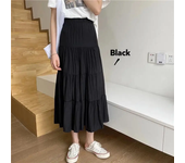 Spri/Summer Women's Retro Yn High Waist Elastic White Bla Elegant  Skirt A Cut Student
