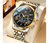 OLEVS Men's Watches Top Brand Multifunctional Chronograph Wristwatch Original Quartz Watch for Man Waterproof Luminous Date Moon
