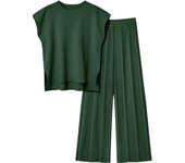 2025 Women's knitted Casual Set - Sleeveless vest knitted sweater + wide-leg Pants two-piece set
