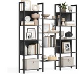 Librería, Estantería de Almacenamiento, con 14 Estantes, Marco de Metal, para Sala de Estar, Estudio, Oficina, Estilo Industrial, 24 x 158 x 166 cm, Marrón Rústico y Negro LLS107B01