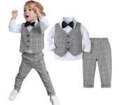Conjunto De Traje Para Bebé Niño Infantil Formal Traje De Boda Vestido De Cumpleaños Regalo Ropa De Niño Talla 1-3 Años Material Algodón Patrón Cuadros