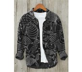 -Kanagawa Cardigan de or Mixed Vintage Men's Hawaiian Long Sleeve Shirt, 3D Printed Polo Neck, New