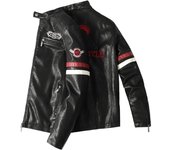Chaqueta de moto de bloque de color bordada de cuero de otoño e invierno para hombre Chaqueta fina de una sola capa