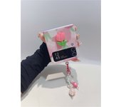 Korean Cute Pink Floral Pendant Full Screen Tulip Case for Samsung Galaxy Z Flip 3 4 5G Z Flip3 Zflip4 Flip5 Flip4 Zflip5 Cover