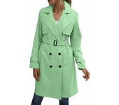 Womens Casual Windproof Jacket Detachable Belt Classic Fashion Lapel Trench Coat Slim Mid Length Outerwear With Pockets