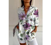 Spring New Turn-down Collar Mid-sleeve Casual Shirt Women's Creative  Print Blouse