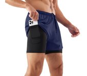 Men's 2-in-1 sports shorts, designed fast running in the gym, with a mobile phone pocket polyester spandex outdoor materials for