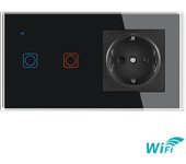 Tuya smart wifi switch 2gang, 16A Power Socket, tempered glass panel 153*82mm, work with Alexa/Google Home