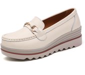 Women's Platform Leather Loafers Slip-On Shoes Breathable Non-Slip Walking Shoes
