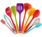 Set Utensilios de Cocina Silicona de Colores con Espátula,Cuchara,Cucharon,Espumadera,Batidor de Varillas,Pinzas Pincel de Cocin