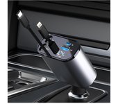 Cargador de Coche Retráctil Ultra Rápida 120W Turbo Charging, 4 Puertos de Carga Rápida con Cables Retráctiles de 80CM, Compatible con iPhone, Xiaomi, Samsung, Google, Huawei y Tablet.
