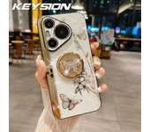 KEYSION Shockproof Case for Huawei Pura 70 Ultra 70 Pro+ Butterfly Ring Stand Phone Back Cover for Huawei P60 Pro P60Art P50 P40