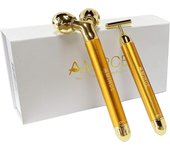 Amirce Face Massager Roller Golden 3D Roller Electric Facial Roller and T Shape Facial Roller Massager Kit Face Roller