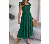 summer square neckline with wide sleeves and pleats, breathable cotton casual dress for beach or daily wear, bohemian yle