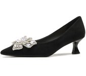 Zapatos de mujer, hebilla de tacón, metal, espejo, punta puntiaguda, charol, tacones altos, zapatos sencillos, boca baja, PU