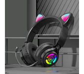 Auriculares con orejas de Gato y Luz LED RGB para niños y niñas, Cascos inalamstricos with Bluetooth 5,3 para juegos, PC