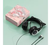 Original Wired Headphones Colorful Ambient Light Cute Cat Gift  With Microphone 360°Stereo Surround Music Gaming Headset
