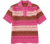 OUWU-  Mujeres Cuello POLO Polo de rayas Top de punto Pantalones cortos de rayas Sweet Loose Hollow Out Set Casual Cómodo Conjunto de dos piezas de las mujeres Holiday Street Commuter Women's Suit