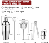 550ML Boston Shaker Stainless Steel Bartender Wine Cup Cocktail Mixer Martini Cocktail Shaker Bar Set with Wooden Rack Bar Tools