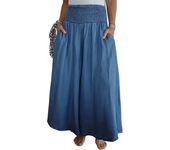 Women's fashion casual wide leg elastic waist wide pants Women Palazzo Pants Summer Boho Bagyy Wide Leg High Smocked Waist Casual Loose Lounge Pant with Pocket