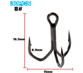 30PCS Treble Hooks 2#-12# Fishhooks Angle Barbed Sharp High Strength Nickel Antirust Sea Pesca Lure Fishing Tackle Fish Hook