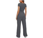 Women's 2 Piece Outfits Lounge Sets Short Sleeve Tops & High Waist Wide Leg Pants Tracksuit Sets