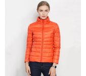 Abrigo de invierno para mujer, chaqueta ligera, cálido, corte ajustado con cuello alto, chaqueta de plumón, color liso.