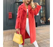 Nueva chaqueta cortavientos larga de felpa con solapa a la moda y elegante para mujer de otoño e invierno