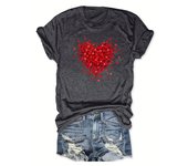 New Petal Heart Valentine's Day Round Neck Short Sleeve Casual T-Shirt for Summer