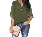 Blusa de verano mujer 3/4 mangas camisa cuello v ligero mangas acampanadas top de verano elegante