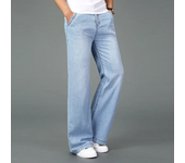 New Men's 2024 Summer Thin Light Weight Wide-Leg Straight Jeans Big Size Business Casual Flare Pants Black Blue High waist