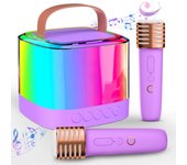 Mini Karaoke Machine for Kids Adults, Portable Bluetooth Karaoke Speaker with 2 Wireless Mics and LED Color Lights, Party, Christmas Birthday Gifts Toys for Girls/Boys Ages 3-12+