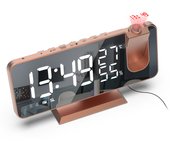 Reloj despertador digital de proyección para el dormitorio, reloj despertador con radio de techo, puerto de carga USB, pantalla de temperatura y humedad, pantalla LED de espejo grande de 7,3», 12/24H, función de repetición, reloj despertador de doble timb
