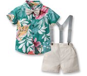 New baby boys Short sleeved Shirt Set Summer Strap Pants Gentleman Handsome Children's Clothing Baby One Year Dress