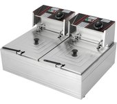 Electric Deep Fryer Stainless Steel Double Fryer Cold Zones, 12 Litres 5000W with Fryer Basket