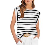 Camiseta casual para mujer con mangas tapadas Elegante camiseta sin mangas suelta a rayas