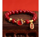 JD Natural Cinnabar Real Bead Bracelets Women Men Change Lucky Wealth Protection Hand String Pixiu Carved Vintage Bangles Gift