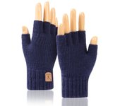 And Winter Driving Gloves Antler Leather Label Velvet Knitted Cashmere Gloves Half-finger Gloves Men Wool Mittens Female Gloves