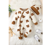 Winter Newborn Infant Baby Boys Romper Bear Print Long Sleeve Button Up Front Rompers Kids Onepiece Soft Fashion Baby  Clothing