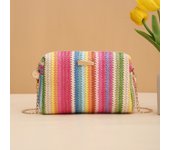Summer 2025 Colorblock Straw Woven Crossbody Bag, Casual Trendy Shoulder Bag, Chain Bag for Women, Fashion All-match Square Bag for Beach Vacation, Purses Crossbody Bags, Unique Bags