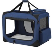 Transportín para Gatos y Perros, Plegable, Tamaño XL, Tela Oxford, Malla Transpirable, Portátil, Marco Metálico, con Asas y Bolsillos, 81 x 58 x 58 cm, Azul Oscuro PDC80Z