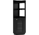 Badschrank mit Lichtleiste, Badmöbel, Eckschrank mit Staufach, offenes Fach mit Haken, mit verstellbaren Einlegeböden, 45 x 45 x 166,6 cm, schwarz