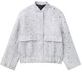 Chic Linen Bomber Jacket Round Neck Long Sleeve with Pocket