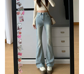 Women Flare Stretch Moustache Jeans Fashion Skinny Bell Bottom High Waist Gray Denim Pants Lady Classic Punk Long Trousers