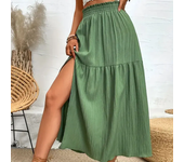 Nueva falda de mujer, falda Midi bohemia a la moda, cintura alta, falda lisa con volantes, faldas informales con abertura lateral para la playa, falda de 3 colores